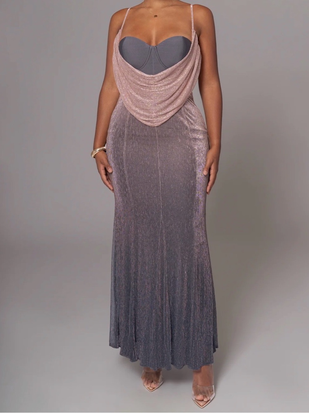 Shimmery Green Cowl Neck Maxidress